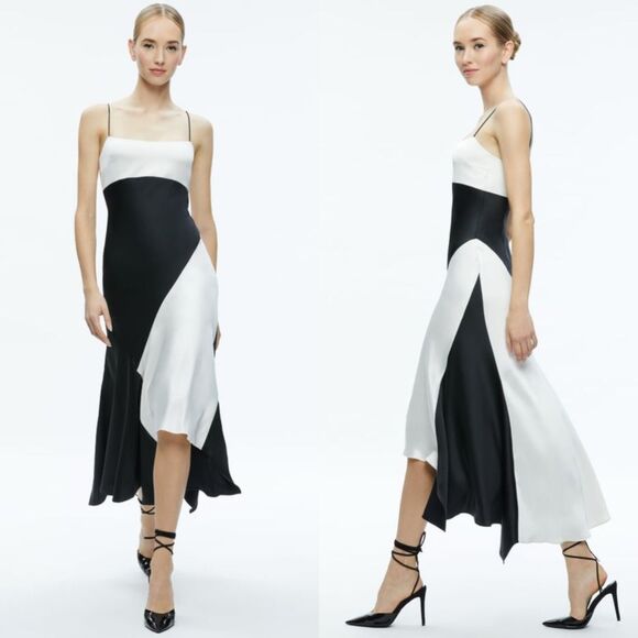 NWT ALICE + OLIVIA ROSA ASYMMETRICAL SLIP DRESS SIZE 10 $495 - Picture 2 of 9